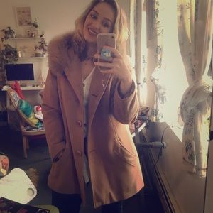 Sachi Camel Hooded Coat with Fox Trim